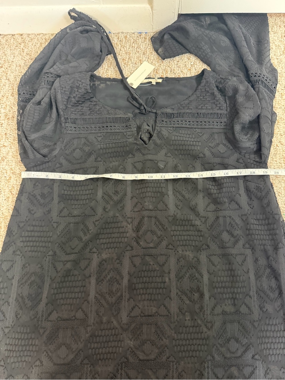 Floreat Anthropologie Black Crochet-Trim Tie-Neck Blouse size 10 new with tag - Picture 5 of 7